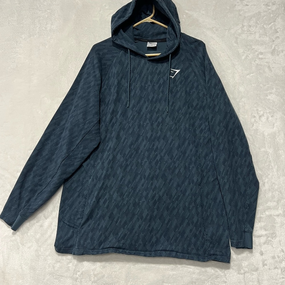 Gymshark Hoodie Mens 2XL Blue Fleece Embroidered Logo Workout Gym Pullover